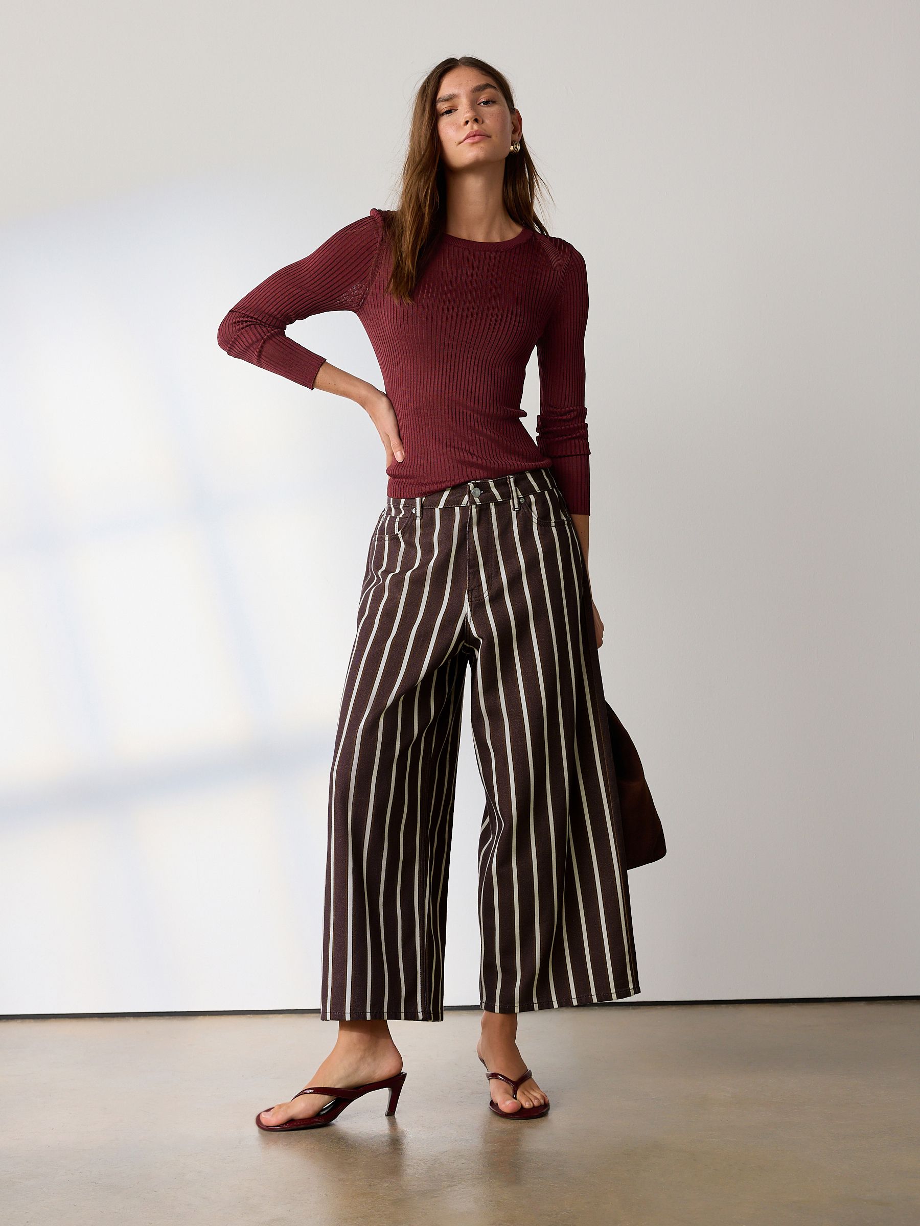 Buy Brown Stripe Wide Leg Cropped Jeans from Next USA