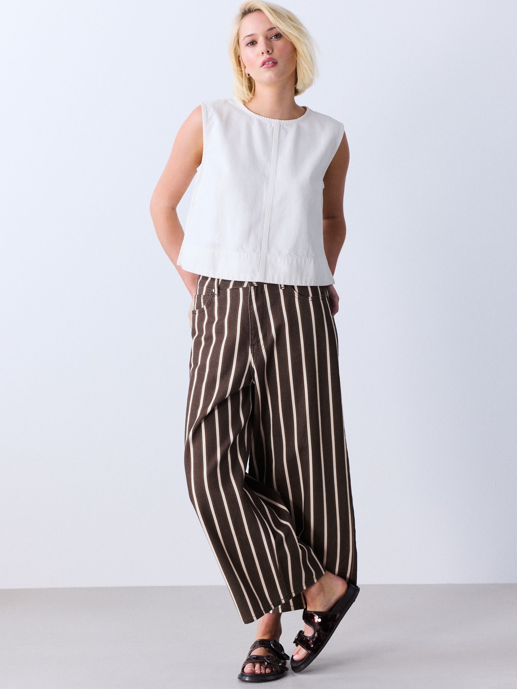 21aw fcrb「WIDE CROPPED EASY PANTS」XL 茶 Buy Brown Stripe Wide Leg Cropped Jeans from Next USA