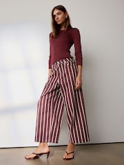 Marrone a righe - Jeans a gamba larga con orlo grezzo e taglio corto - Immagine 4 di 7