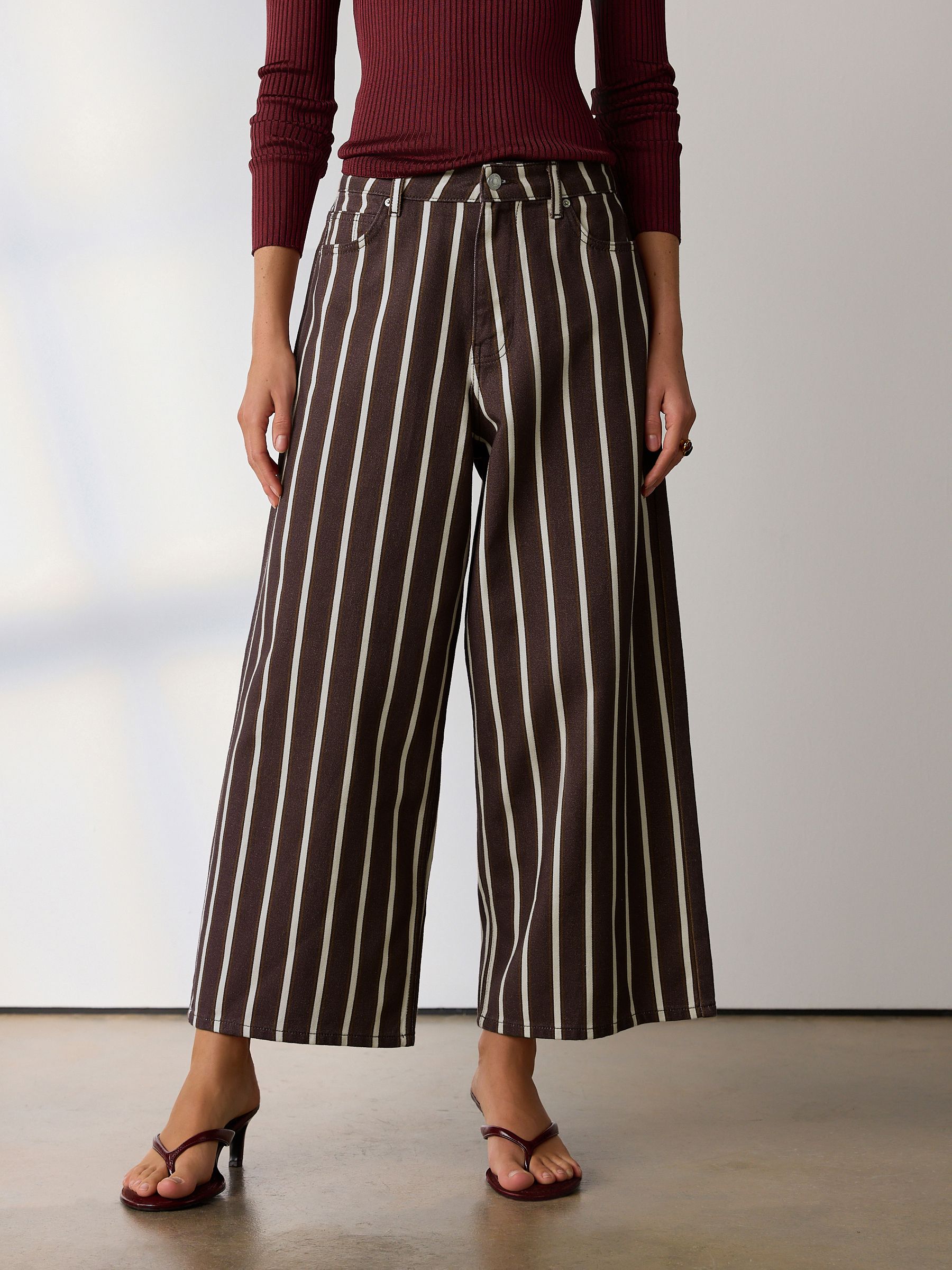 Buy Brown Stripe Wide Leg Cropped Jeans from Next USA