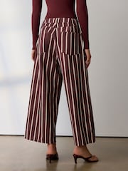 Marrone a righe - Jeans a gamba larga con orlo grezzo e taglio corto - Immagine 6 di 7