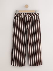 Brown Stripe Wide Leg Raw Hem Cropped Jeans - Image 8 of 10