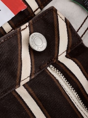 Brown Stripe Wide Leg Raw Hem Cropped Jeans - Image 9 of 10