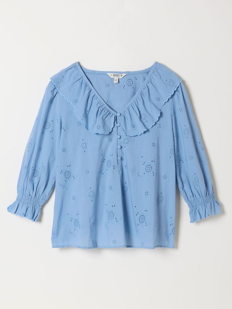 FatFace Carly Blue Broderie Blouse - Image 6 of 6