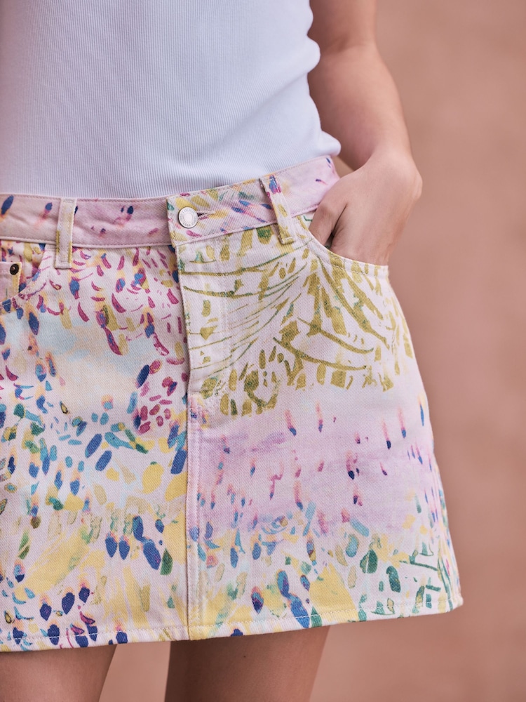 Verde/rosa floral - Minifalda de denim - Imagen 6 de 6 Verde/rosa floral - Minifalda de denim - Imagen 6 de 6
