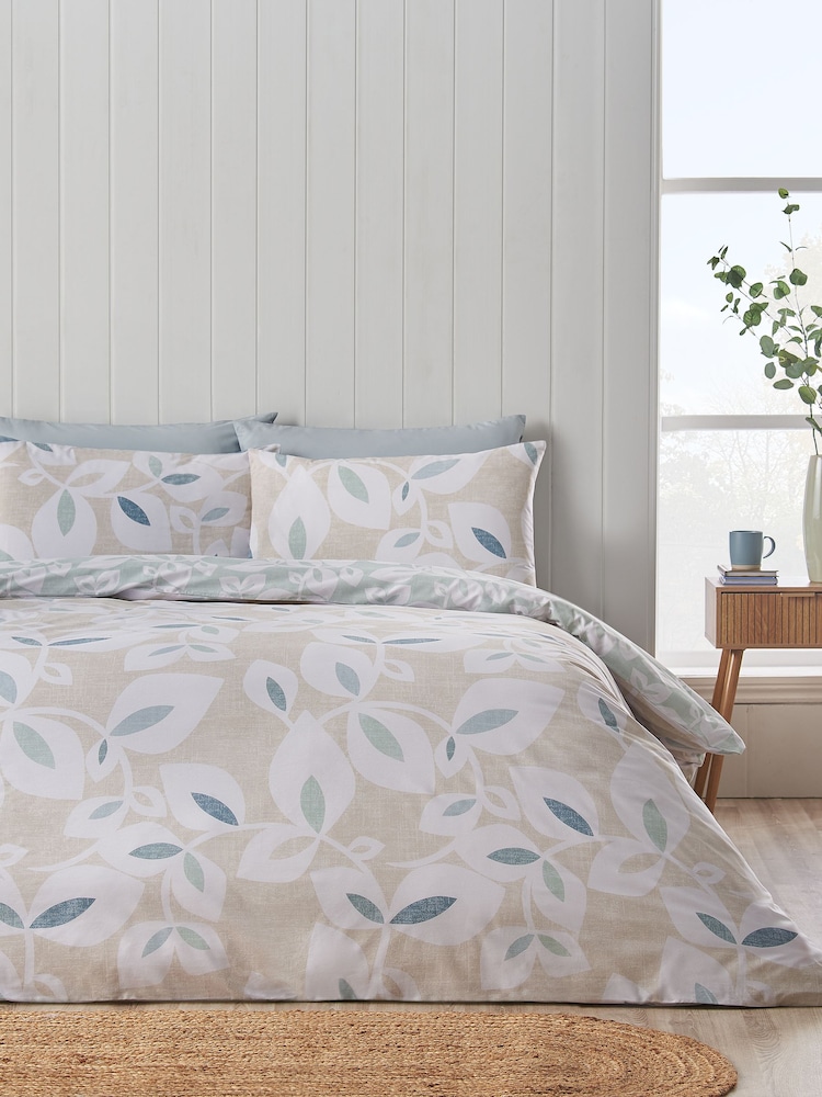 Catherine Lansfield Natural Inga Leaf Duvet Cover and Pillowcase Set - Image 1 of 4