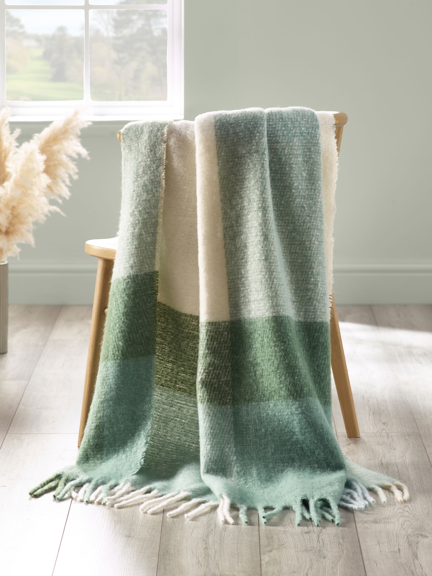 Catherine Lansfield Green Faux Mohair Check Sofa Throw, Sports Direct - Image 6