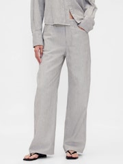 Graue Streifen - Gap Leinen-Baumwollhose mit weitem Bein - Bild 1 von 4