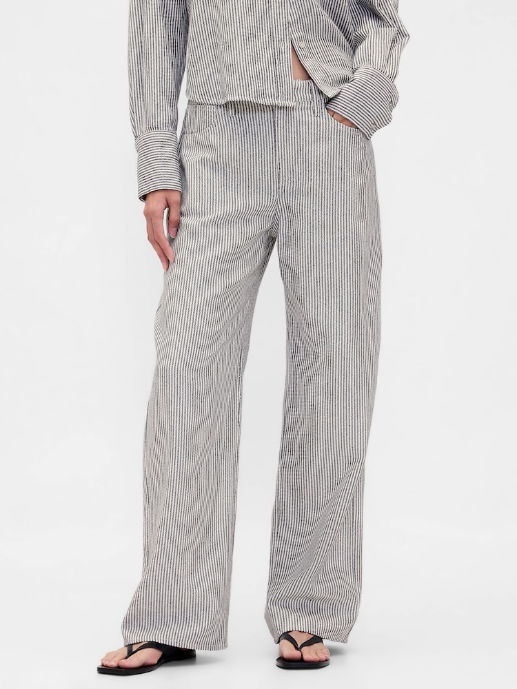 Graue Streifen - Gap Leinen-Baumwollhose mit weitem Bein - Bild 1 von 4