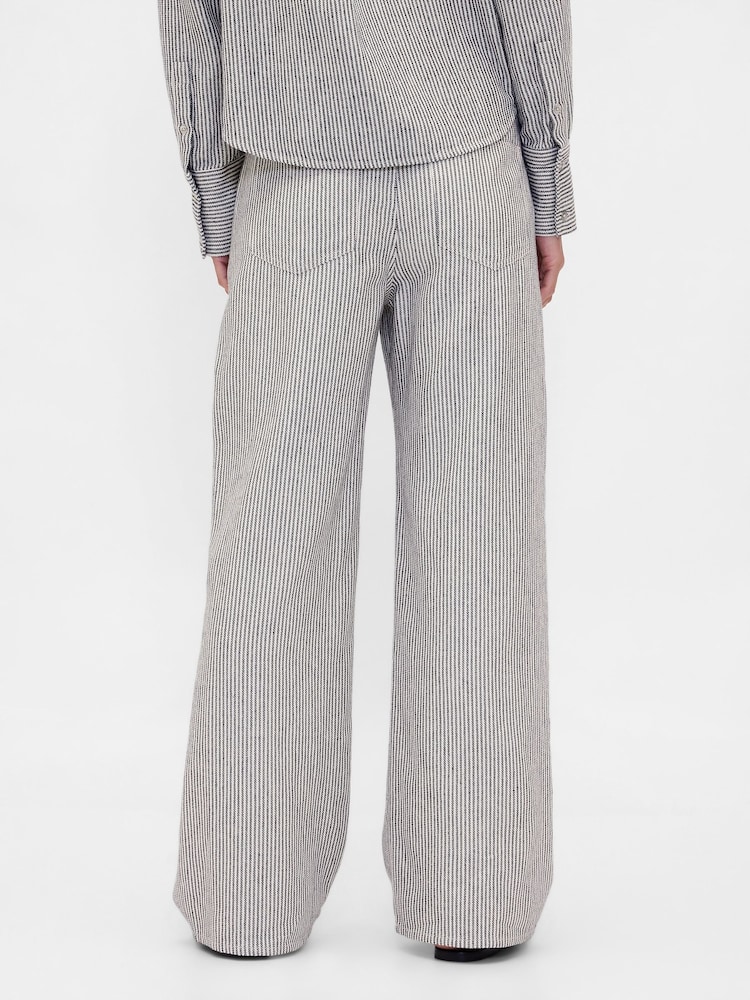 Graue Streifen - Gap Leinen-Baumwollhose mit weitem Bein - Bild 2 von 4