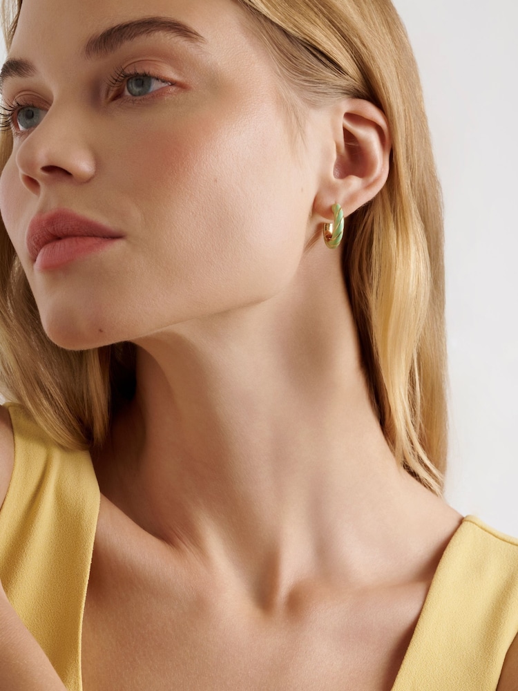 Ted Baker Gold Tone/Mint TIFFANY: Twist Enamel Hoop Earrings - Image 2 of 4