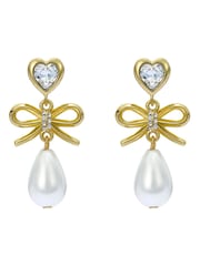 Ted Baker Gold Tone/Pearl & Crystal IVY: Icon Charm Heart Bow Drop Earrings - Image 1 of 4