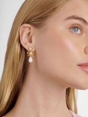 Ted Baker Gold Tone/Pearl & Crystal IVY: Icon Charm Heart Bow Drop Earrings - Image 3 of 4