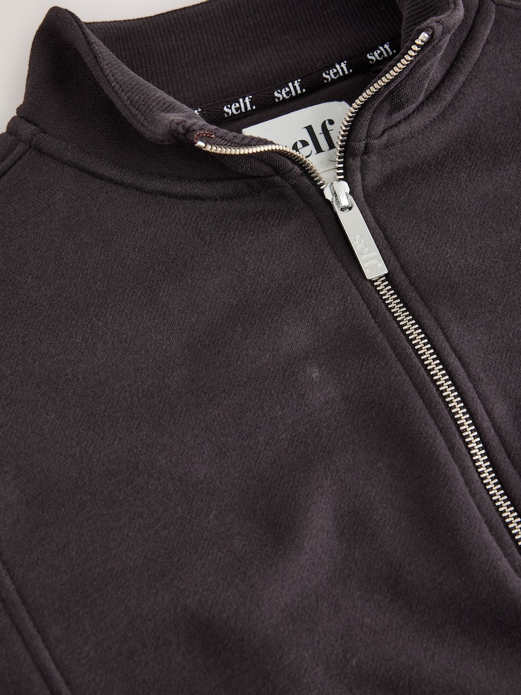 self. Chocolate Brown Half Zip Sweatshirt - Image 8 of 8