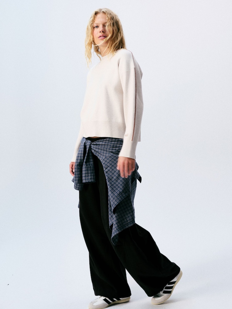 self. Ecru Knitted Side Stripe Jumper - Image 2 of 7