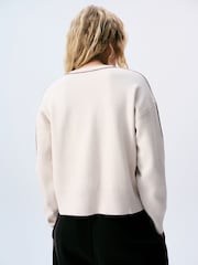 self. Ecru Knitted Side Stripe Jumper - Image 3 of 7