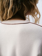 self. Ecru Knitted Side Stripe Jumper - Image 5 of 7
