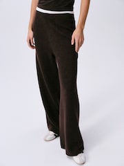 self. Chocolate Brown Knitted Wide Leg Joggers - Image 1 of 8