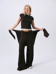 self. Chocolate Brown Knitted Wide Leg Joggers - Image 2 of 8