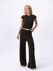 self. Chocolate Brown Knitted Wide Leg Joggers - Image 3 of 8