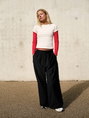 self. Black 4 Way Stretch Wide Joggers - Image 2 of 8