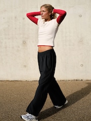 self. Black 4 Way Stretch Wide Joggers - Image 3 of 8