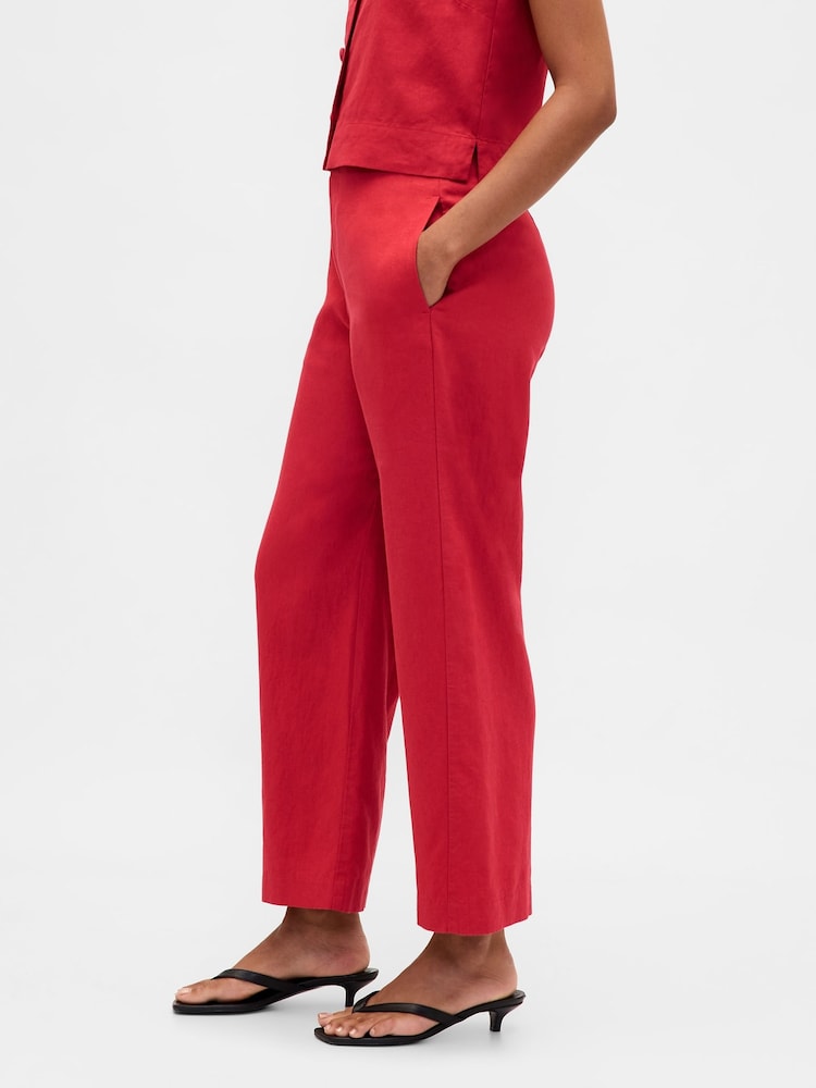 Gap Red Linen Blend Relaxed Straight Trousers - Image 4 of 4