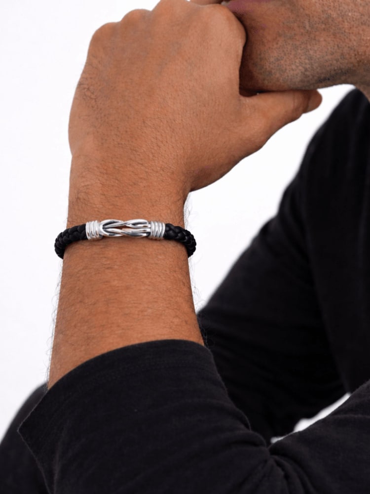 Inicio Silver Tone Black Plaited Bracelet - Image 2 of 3