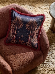 Orange/Red 50 X 50cm Leopard Fringe Cushion - Image 1 of 4