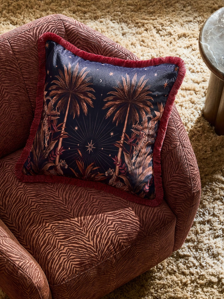 Orange/Red 50 X 50cm Leopard Fringe Cushion - Image 1 of 4 Orange/Red 50 X 50cm Leopard Fringe Cushion - Image 1 of 4
