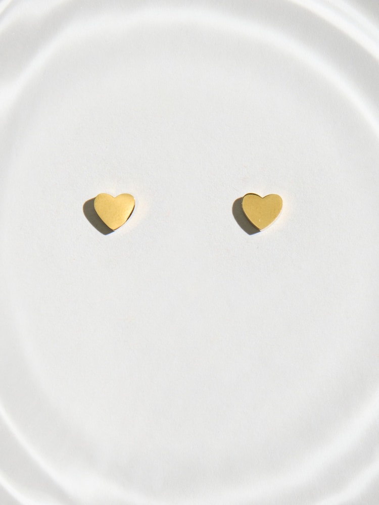 Gold Tone Stainless Steel Waterproof Heart Stud Earrings - Image 1 of 3 Gold Tone Stainless Steel Waterproof Heart Stud Earrings - Image 1 of 3