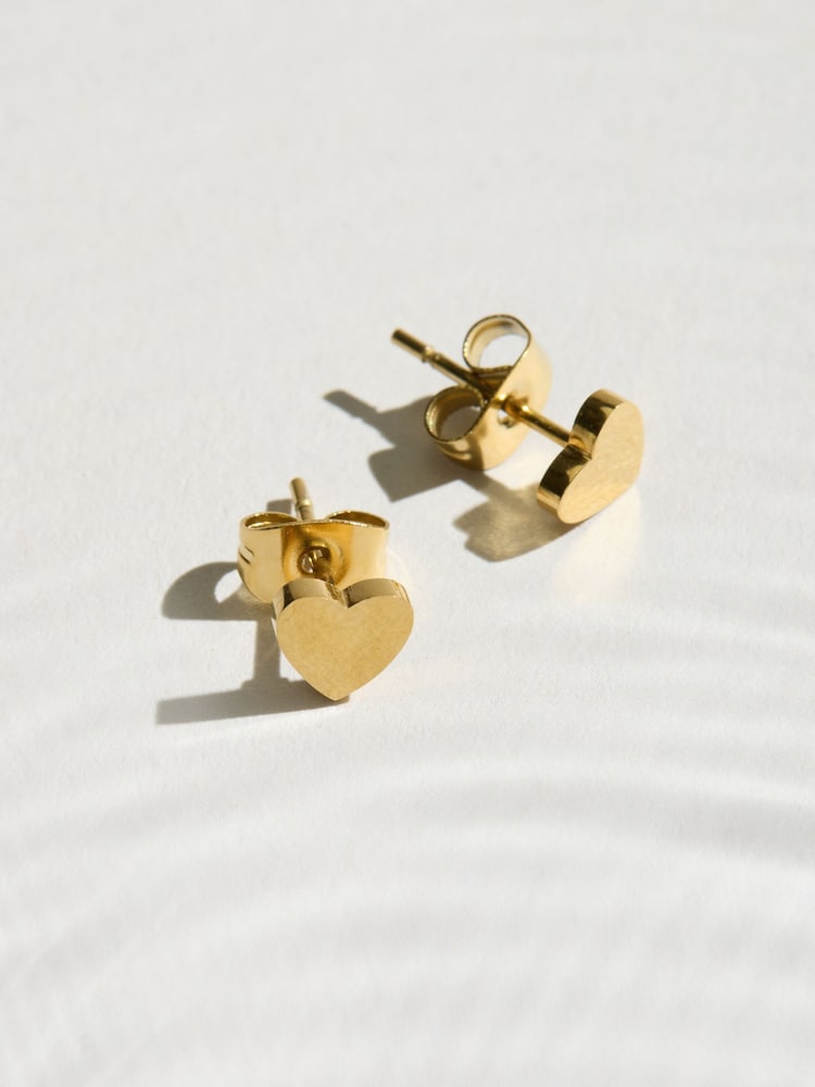 Gold Tone Stainless Steel Waterproof Heart Stud Earrings - Image 2 of 3 Gold Tone Stainless Steel Waterproof Heart Stud Earrings - Image 2 of 3