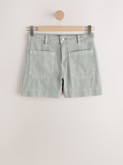 Sage Green Lightweight Denim Patch Pocket Shorts - Image 7 of 10