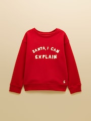 Joules Kids' Sundaze Red Santa Slogan Crew Neck Sweatshirt - Image 1 of 5