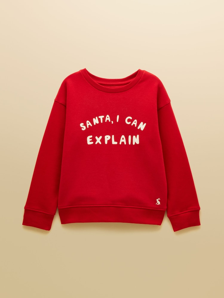 Joules Kids' Sundaze Red Santa Slogan Crew Neck Sweatshirt - Image 1 of 5