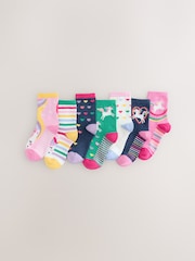 Pink, Green and Navy Blue - Pack de 7 pares de calcetines tobilleros de unicornios con alto contenido de algodón - Imagen 1 de 4