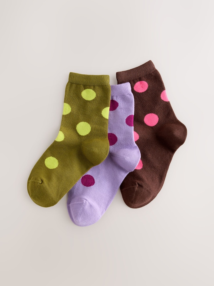 Pink and Plum Red Cotton Rich Spot Ankle Socks 3 Pack - Image 1 of 3 Pink and Plum Red Cotton Rich Spot Ankle Socks 3 Pack - Image 1 of 3
