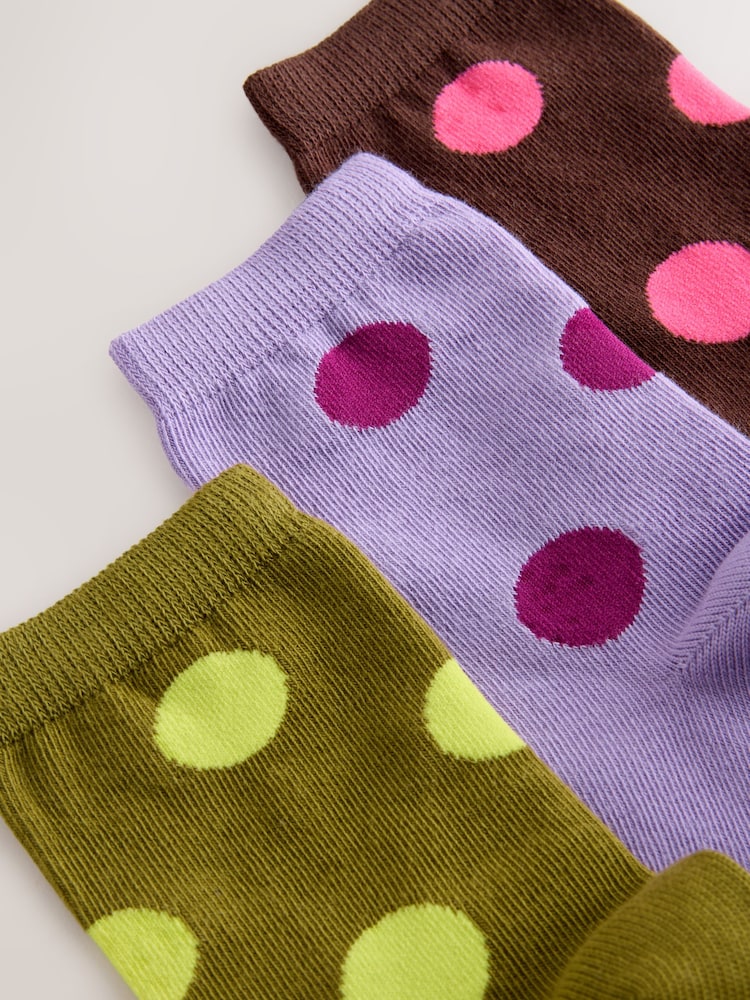Pink and Plum Red Cotton Rich Spot Ankle Socks 3 Pack - Image 2 of 3 Pink and Plum Red Cotton Rich Spot Ankle Socks 3 Pack - Image 2 of 3