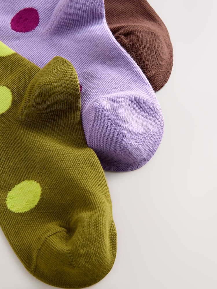 Pink and Plum Red Cotton Rich Spot Ankle Socks 3 Pack - Image 3 of 3 Pink and Plum Red Cotton Rich Spot Ankle Socks 3 Pack - Image 3 of 3