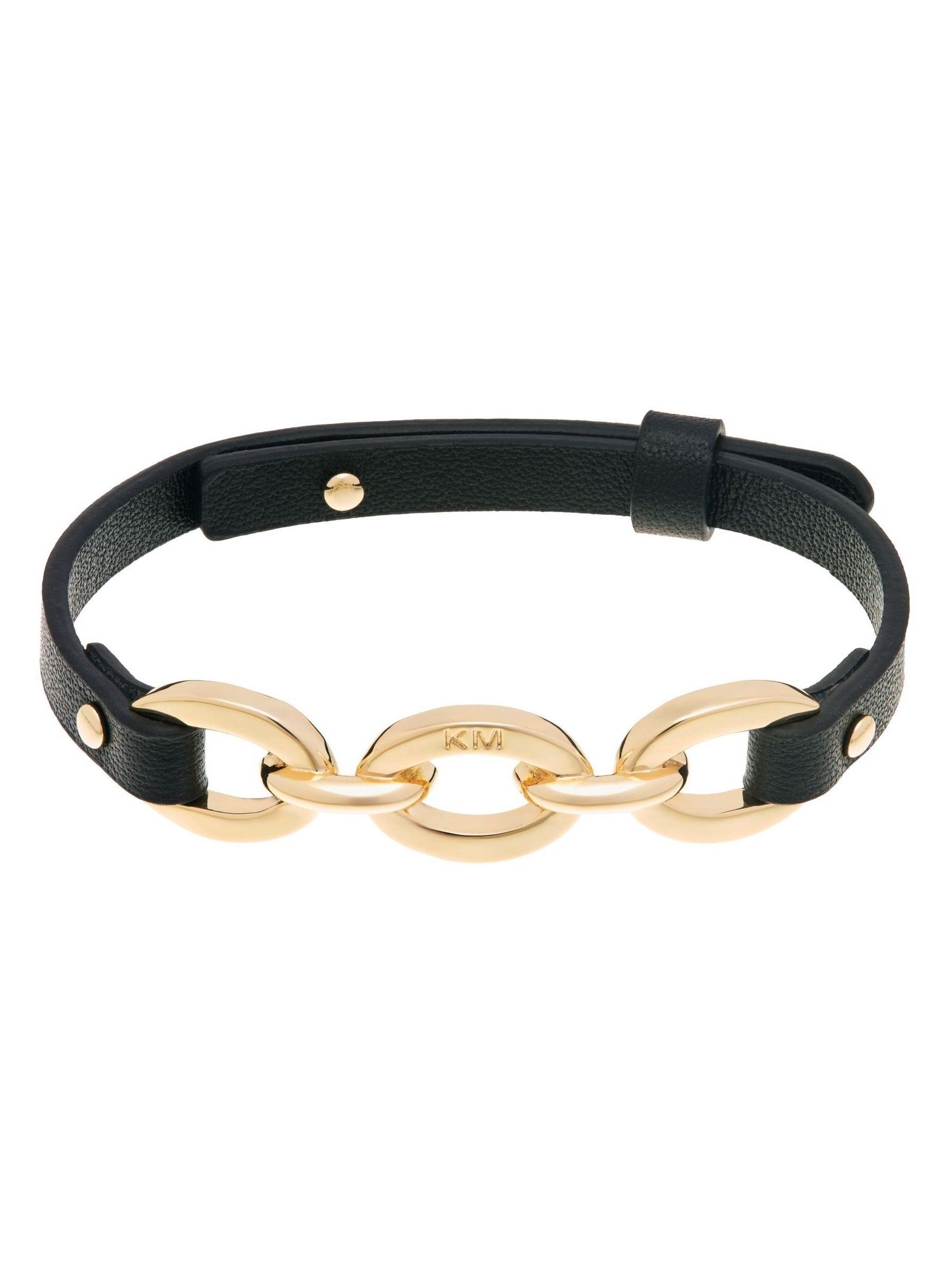 Buy Karen Millen Black Gold Tone Chain Link Leather Bracelet 