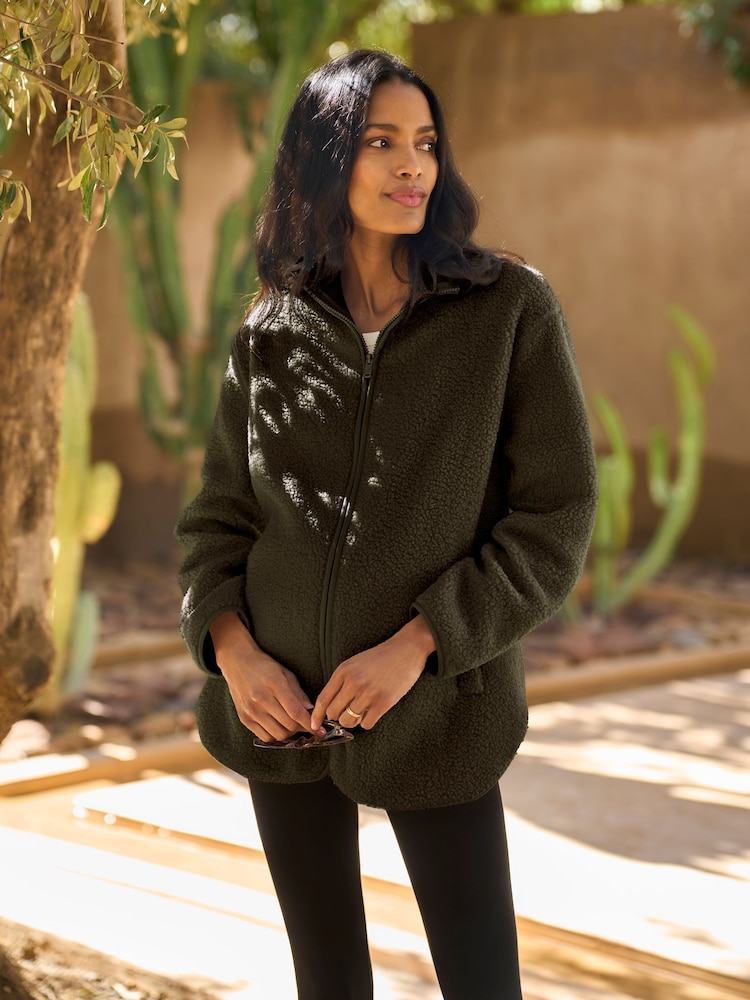 Seraphine Khaki Green Borg Maternity & Baby-Wearing 3-in-1 Fleece Jacket - Image 6 of 6