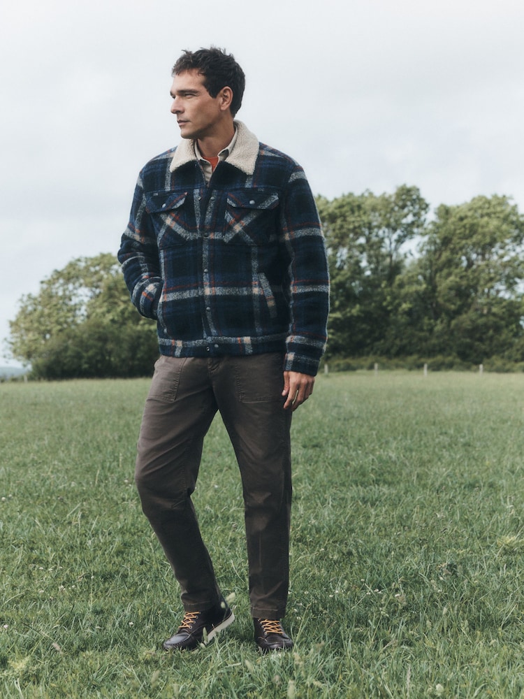 Blue Check Borg Lined Trucker Jacket With Wool - Image 2 of 7 Blue Check Borg Lined Trucker Jacket With Wool - Image 2 of 7