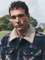 Blue Check Borg Lined Trucker Jacket With Wool - Image 3 of 7