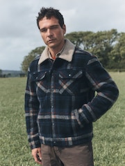 Blue Check Borg Lined Trucker Jacket With Wool - Image 5 of 7
