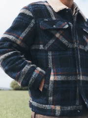 Blue Check Borg Lined Trucker Jacket With Wool - Image 7 of 7