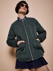 Apricot Green Reversible Check Fleece Quilted Jacket - Image 1 of 8