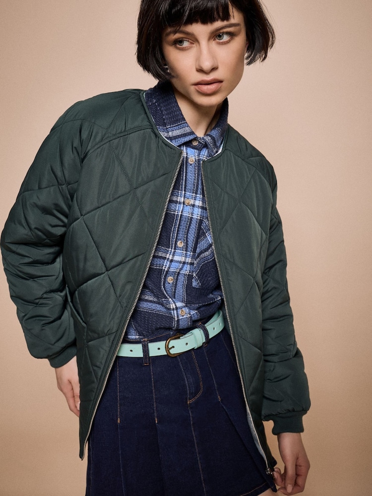 Apricot Green Reversible Check Fleece Quilted Jacket - Image 2 of 8