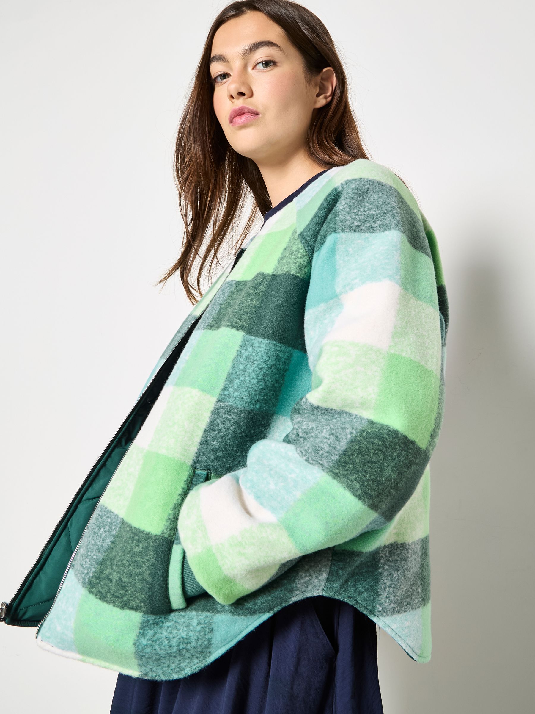 Buy Apricot Green Reversible Check Fleece Quilted Jacket from the