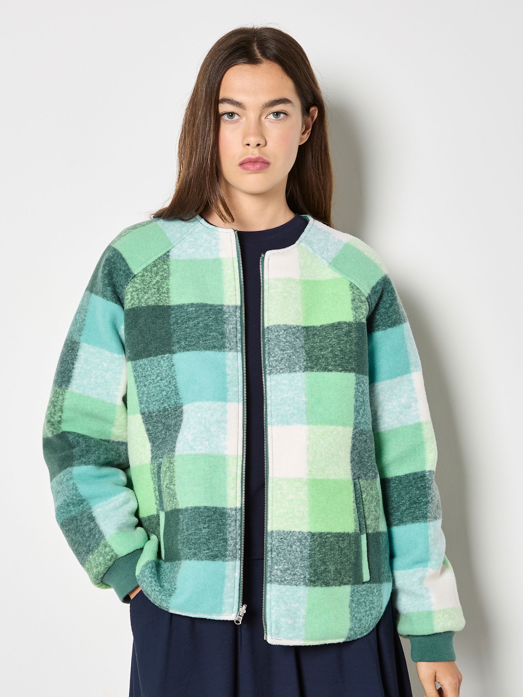 Buy Apricot Green Reversible Check Fleece Quilted Jacket from the Buy Apricot Green Reversible Check Fleece Quilted Jacket from the
