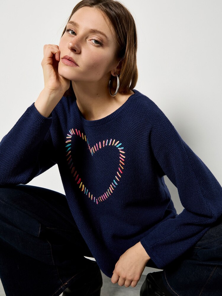 Apricot Blue Colourful Stitched Heart Jumper - Image 1 of 4